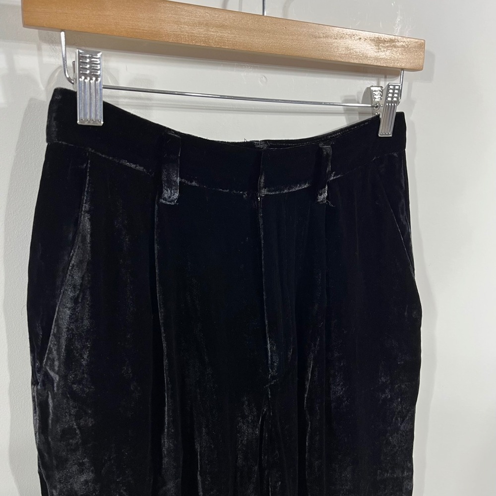 Reformation Black Velvet Silk Wide Leg High Rise Trousers Belt Loops‎ Womens 0 - Picture 12 of 16
